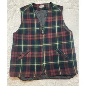 Mens Vintage‎ County Seat XL Plaid Quilted Vest Zipper Pockets Outdoor